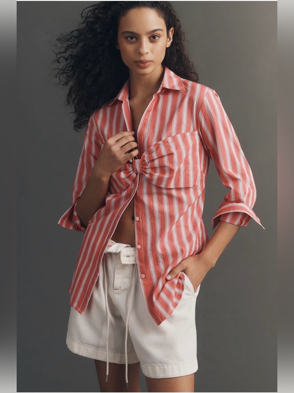 Anthropologie Maeve Bow Long-Sleeve Buttondown Top